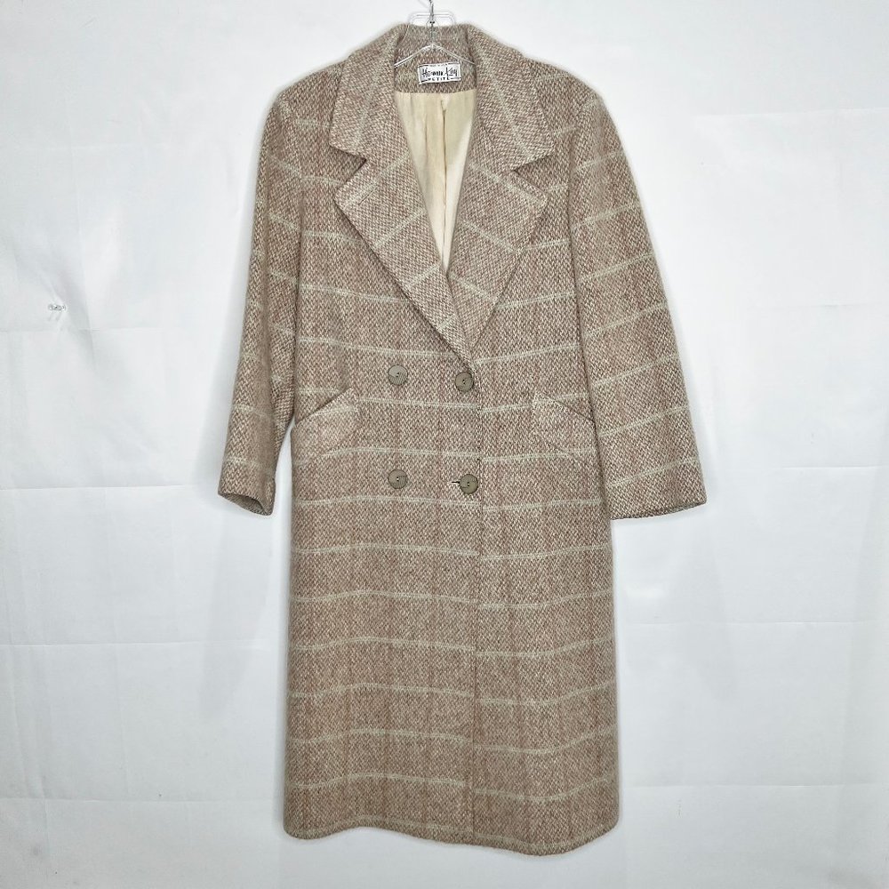 Herman Kay Woman’s Coat Petite sz 8 Wool Beige Tweed Coat Fully Lined Vintage